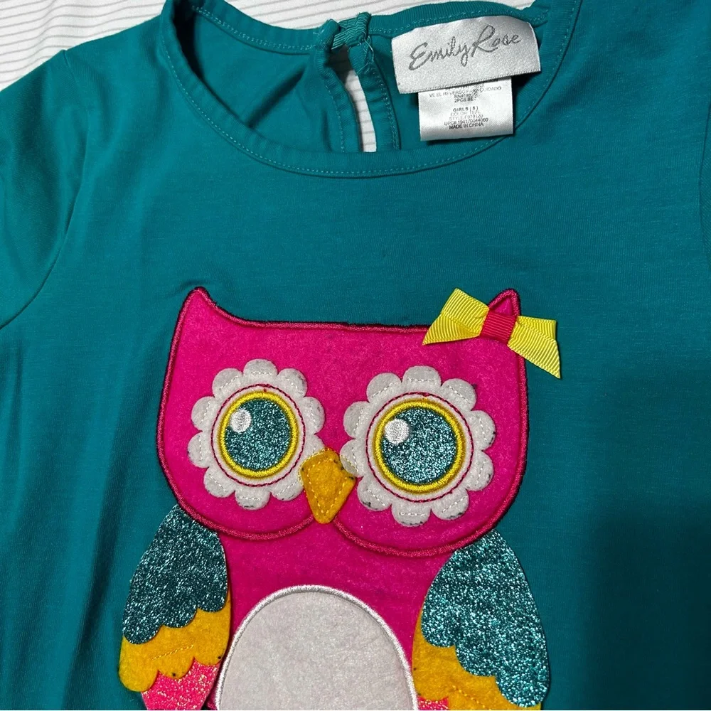 Emily Rose Big Girls 8 Owl Set Long Sleeve‎ Shirt Matching Leggings Pink Teal